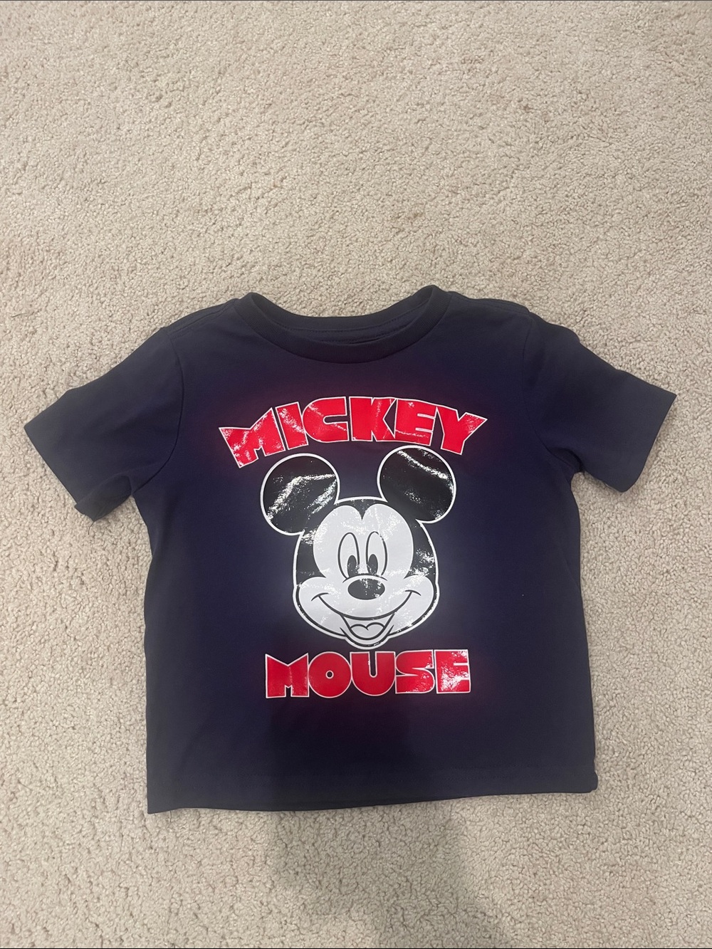 Disney Black Mickey Mouse Graphic Tee with Red Lettering